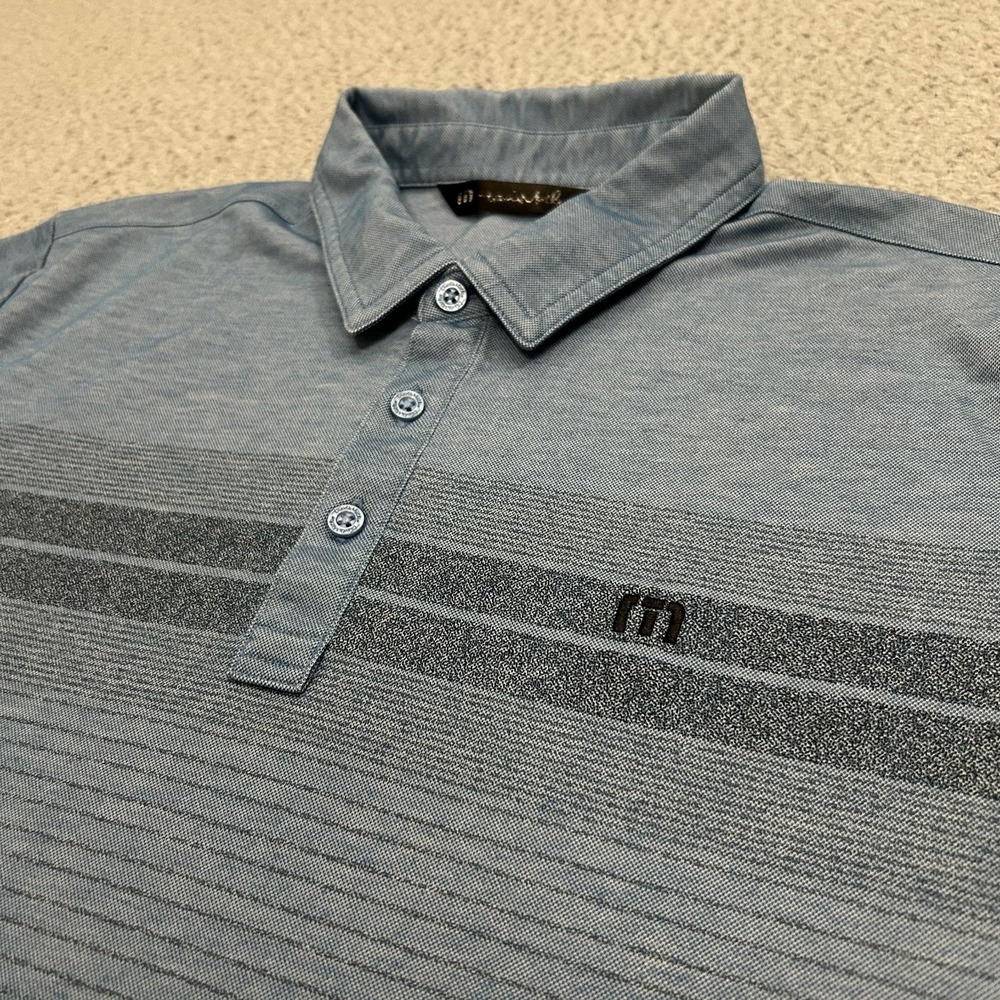 Travis Mathew Shirt Mens Large Blue Polo Striped Golf Pima Cotton Polyester